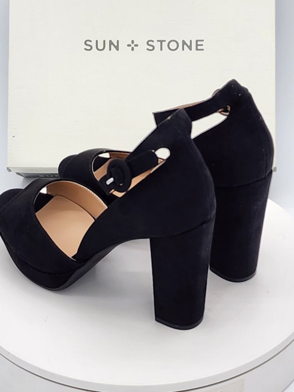 Sun + Stone Reeta Black Platform Block Heel Sandals Size 8.5 W - Picture 4 of 9